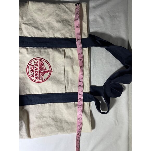 Trader Joes Canvas Tote Bag With Logo Navy & Beige 18"x14" - Picture 4 of 6